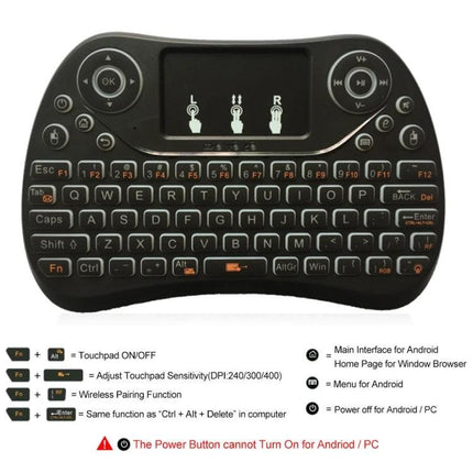 I8 Max Mini Wireless Keyboard with Touchpad and Backlit Keys compact wireless mini keyboard with touchpad and backlit keys for TV, PC, laptop