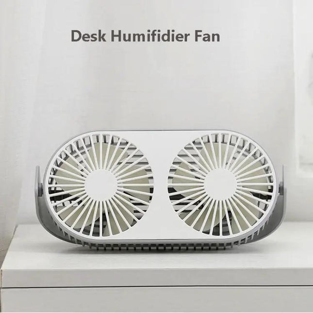 Small Bean Mini Desk Fan With Humidifier USB Double Leaf