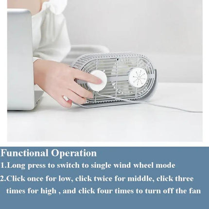 Small Bean Mini Desk Fan With Humidifier USB Double Leaf