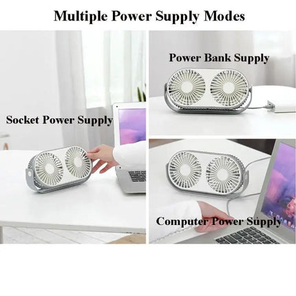 Small Bean Mini Desk Fan With Humidifier USB Double Leaf
