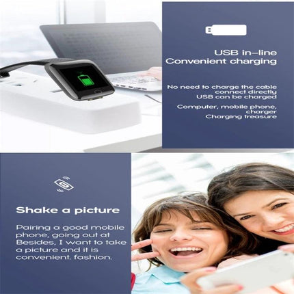 116plus Bracelet for Everyday Activity and Health Monitoring showing USB charging port and remote photo capture features