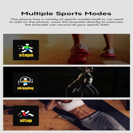 116plus Bracelet for Everyday Activity and Health Monitoring showing multiple sports modes steps skipping situp