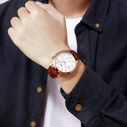 Skmei Waterproof Men's Watch for Outdoor and Sports Activities - classic leather strap men's quartz watch, business-to-casual waterproof up to 30m