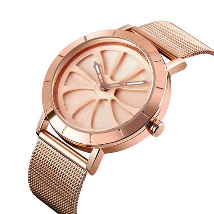 Skmei Men's Business Quartz Watch with Waterproof Skeleton Dial rose gold mesh strap close-up skeleton dial for professionals