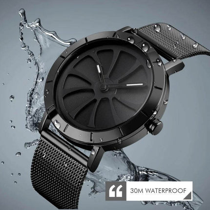 Skmei Men's Business Quartz Watch with Waterproof Skeleton Dial - black mesh strap, skeleton dial, 30M waterproof splash image