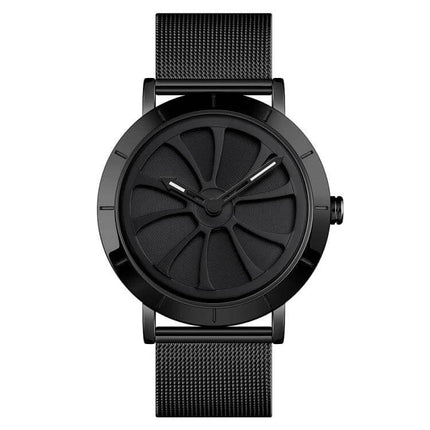 Skmei Men's Business Quartz Watch with Waterproof Skeleton Dial - all-black mesh strap business watch with skeleton dial
