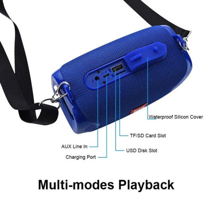 TG Portable Bluetooth Speaker With Adjustable Shoulder Strap, Waterproof showing ports, strap and waterproof silicon cover