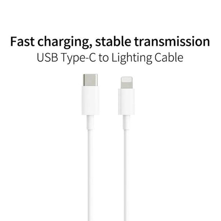 Charging Cable for Everyday iPhone Use at Home and on the Go - white USB-C to Lightning cable showing connectors and fast charging text