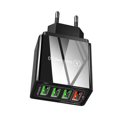 EU Travel Charger for Everyday Phone and Tablet Powering - black EU plug wall charger with multiple USB ports for phones and tablets