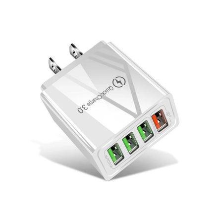 Compact Travel Charger for Everyday Device Use on the Go - white 4-port USB quick charge wall adapter for phone and tablet