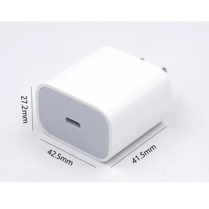 Handy Charger Set for Daily Phone Use on the Go showing white PD 18W wall charger with Type-C port and compact dimensions