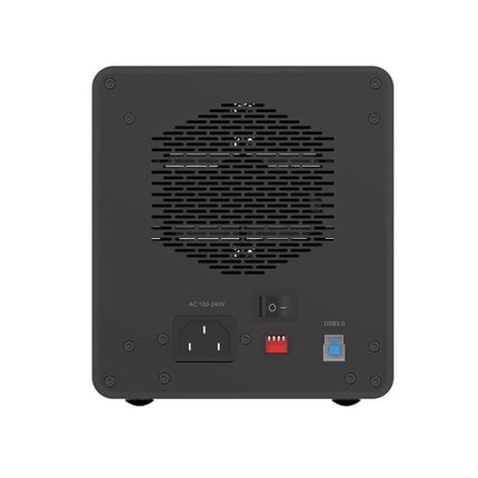 Orico 3.5-Inch Multi-Bay Hard Drive Enclosure in Black rear view showing power inlet, fan vent and USB3.0 port