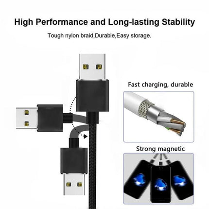 Magnetic USB Cable for Daily Phone Charging at Home showing braided cable, magnetic connector, fast charging and 360-degree alignment