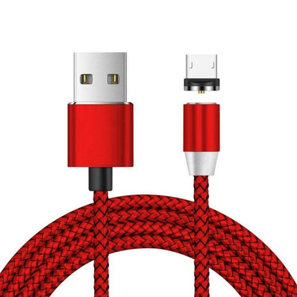Magnetic USB Cable for Daily Phone Charging at Home - red braided cable with magnetic micro USB connector for easy nightstand charging