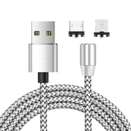 Magnetic Charging Cable for Daily Device Use at Home - silver braided cable with magnetic USB connectors for one-handed charging