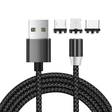 Practical Magnetic Charging Cable for Daily Device Use at Home - braided USB cable with three magnetic tips (USB‑C, Lightning, Micro‑USB) for easy one‑hand charging