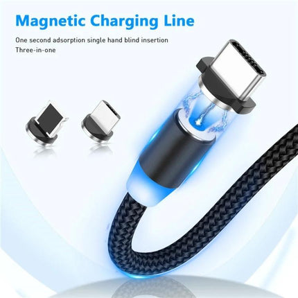 Practical Magnetic Charging Cable for Daily Device Use at Home showing braided cable with magnetic USB-C tip and two interchangeable connectors