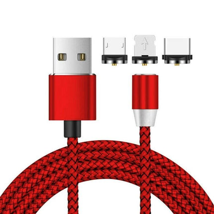 Practical Magnetic Charging Cable for Daily Device Use at Home - red braided magnetic USB cable with three detachable tips