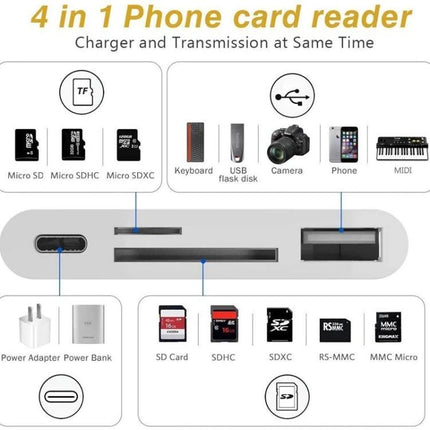 Essential Adapter for Daily Photo Transfers to Your Phone - 4-in-1 card reader for iPhone: SD/MicroSD, camera, USB, keyboard, and charging support
