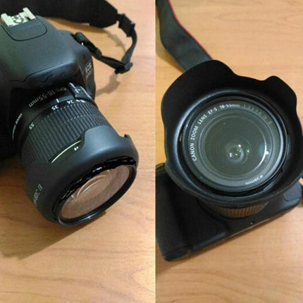 Lens Hood for Protecting Canon Camera Lenses from Stray Light on Canon DSLR with PVC hood reducing flare and protecting lens