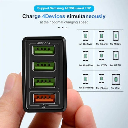 UK Plug Charger Set for Daily Mobile and Tablet Use - compact 4-port USB charger for phones and tablets, supports simultaneous charging