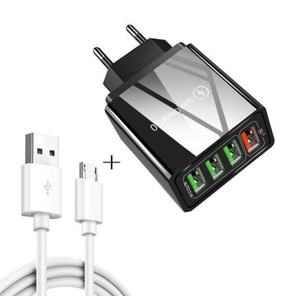 Essential Travel Charger Set for Mobile Devices and Tablets - multiport USB wall charger with 4 ports and charging cable