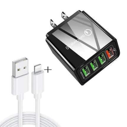 Compact Charger Set for Everyday Device Charging on the Go - 4-port USB wall charger with cable for phones and tablets