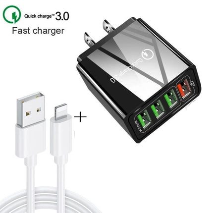 Compact Charger Set for Everyday Device Charging on the Go - black 4-port fast USB wall charger with cable