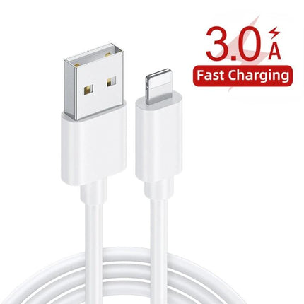 Compact Charger Set for Everyday Device Charging on the Go white USB to lightning cable showing fast 3.0A charging icon