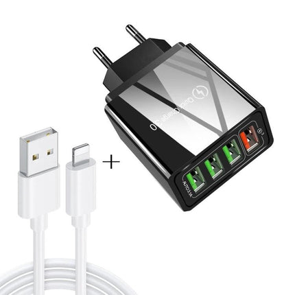 Essential Travel Charger Set for Mobile Devices and Tablets - multiport USB fast charger with cable for phone and tablet