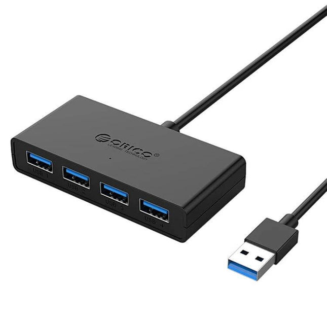 ORICO 4-Port USB 3.0 Hub for Connecting Multiple Devices - compact black USB 3.0 hub with four ports for laptops, external drives, keyboards and mice