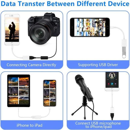 FA-STAR Adapter for Daily iOS USB Device Connections transferring photos from camera to iPhone, connecting keyboard, mic, or USB drives, plug-and-play
