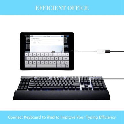 FA-STAR Adapter for Daily iOS USB Device Connections connecting iPad to full-size keyboard for fast, plug-and-play typing on the go