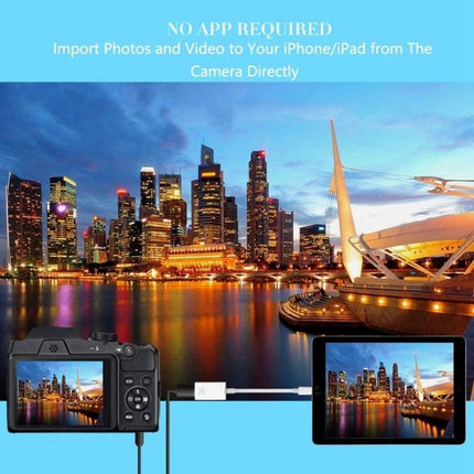 FA-STAR Adapter for Daily iOS USB Device Connections showing camera to iPad photo transfer, plug-and-play no app required
