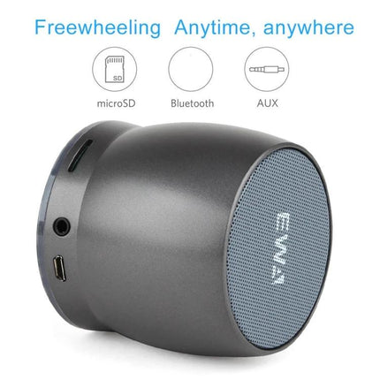 EWA Compact Bluetooth Speaker For Home And Commute compact grey portable speaker with Bluetooth microSD AUX ports 7x7x6.4cm