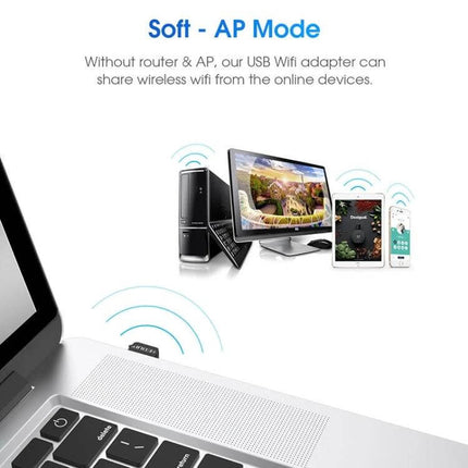 EDUP USB WiFi Adapter for Wireless Internet on Laptops and Desktops plugged into laptop sharing WiFi in Soft - AP Mode