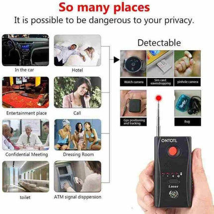 Portable Hidden Camera and Signal Detector for Privacy Protection - handheld device detecting hidden cameras, bugs, GPS trackers and RF signals in hotel, car, office