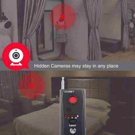 Portable Hidden Camera and Signal Detector for Privacy Protection - handheld device detecting hidden cameras in bedroom with laser indicator