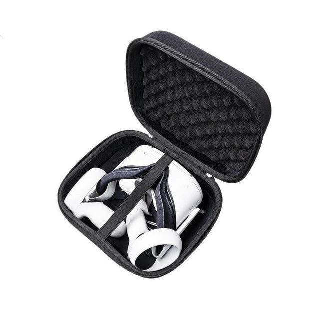 Durable Protective Storage Case for Oculus Quest 2 VR Headset — hard-shell travel case with foam interior and straps protecting headset and controllers
