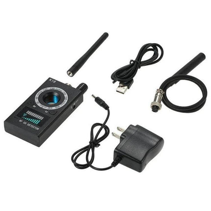 Portable Privacy Detector for Hidden Cameras and Devices handheld RF and lens finder with antennas, USB cable, charger and probe for hotel or vehicle sweeps
