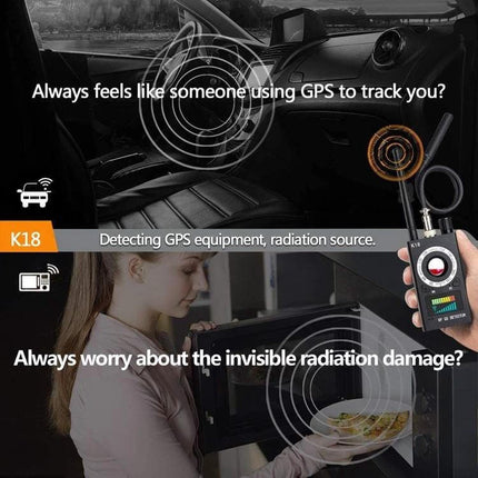 Portable Privacy Detector for Hidden Cameras and Devices scanning car and microwave for GPS trackers and hidden camera signals