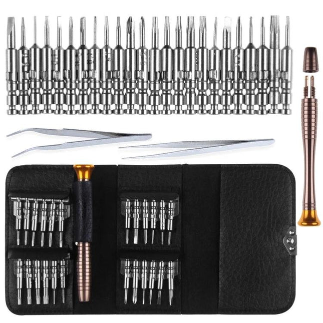 Portable 27-in-1 Magnetic Screwdriver Set for Device Repair with 24 precision bits, tweezers and compact case