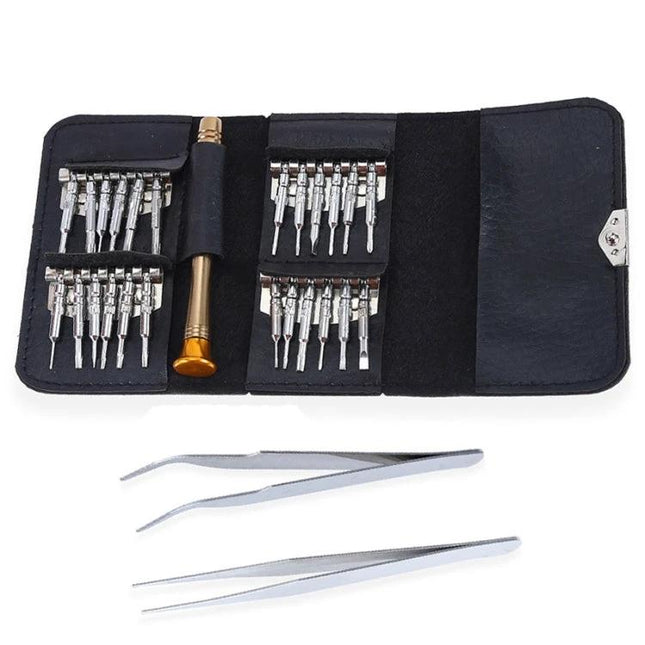 Portable 27-in-1 Magnetic Screwdriver Set for Device Repair with case, 24 precision bits, handle and 2 tweezers