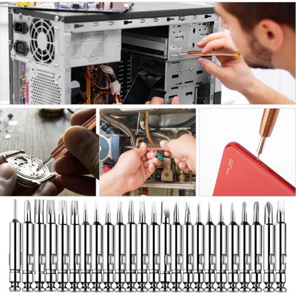 Portable 27-in-1 Magnetic Screwdriver Set for Device Repair with 24 precision bits, tweezers and compact magnetic handle
