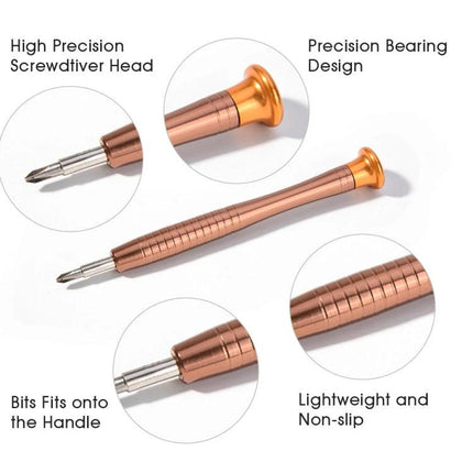 Portable 27-in-1 Magnetic Screwdriver Set for Device Repair copper precision handle and bits close-up showing non-slip grip and high-precision head