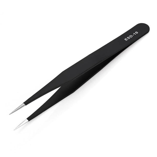 Stainless Steel Anti-Static Tweezers Set for Electronic Maintenance, 6 Pieces - black ESD-10 precision tip tweezer