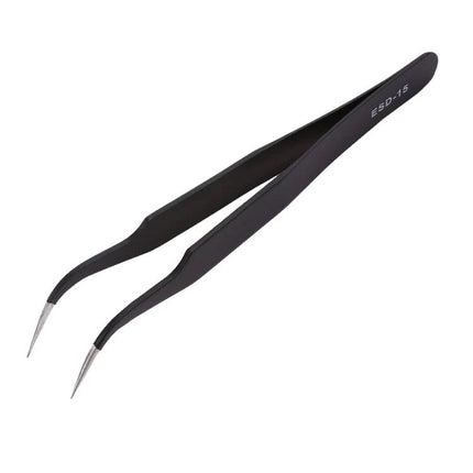 Stainless Steel Anti-Static Tweezers Set for Electronic Maintenance, 6 Pieces - precision curved ESD tweezer shown