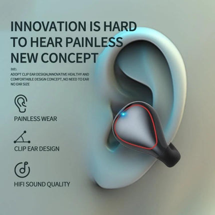 Wireless Touch Earbuds With Charging Case For Commuting sleek clip-design earbuds shown in ear with LED, comfort, HiFi sound