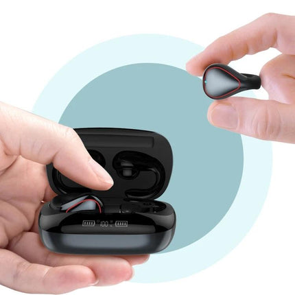 Wireless Touch Earbuds With Charging Case For Commuting showing T20 TWS earbuds with LED battery display and touch controls