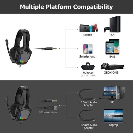Onikuma Gaming Headset With Detachable Mic For Console Play wired headset 50mm drivers USB LED detachable mic